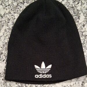 adidas Black Knit Beanie with White Trefoil Logo